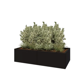 Jardinière XXL en acier - Rectangle - 160 x 80 x 40 cm - RAL9005 mat (noir) - Avec plaque de fond