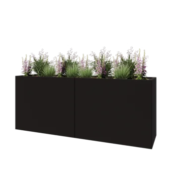 Jardinière XXL en acier - Rectangle - 200 x 50 x 80 cm - RAL9005 mat (noir) - Avec plaque de fond
