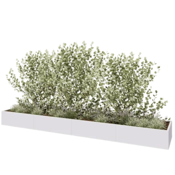 Jardinière XXL en acier - Rectangle - 480 x 80 x 40 cm - RAL9010 mat (blanc) - Avec plaque de fond