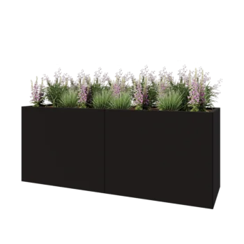 Jardinière XXL en acier - Rectangle - 200 x 60 x 80 cm - RAL9005 mat (noir) - Avec plaque de fond