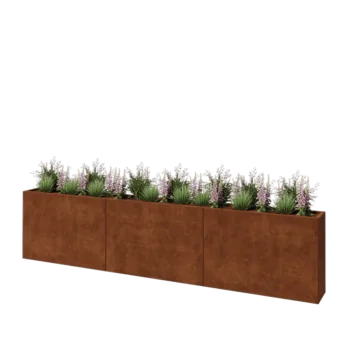 Jardinière XXL en acier Corten - Rectangle - 360 x 30 x 80 cm - Sanc plaque de fond