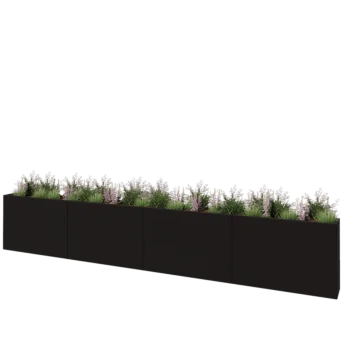 Jardinière XXL en acier - Rectangle - 480 x 30 x 80 cm - RAL9005 mat (noir) - Sanc plaque de fond
