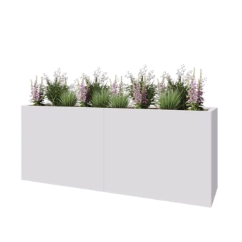 Jardinière XXL en acier - Rectangle - 200 x 50 x 80 cm - RAL9010 mat (blanc) - Avec plaque de fond