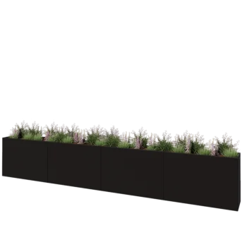 Jardinière XXL en acier - Rectangle - 480 x 40 x 80 cm - RAL9005 mat (noir) - Avec plaque de fond