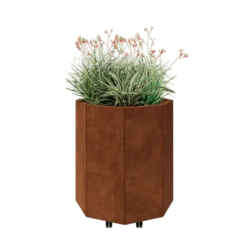 Jardinière en acier Corten - Octogone - 72,4 x 72,4 x 80 cm - Avec plaque de fond - Avec roulettes