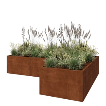 Jardinière en acier Corten - Forme en L - 300 x 200 x 60 cm - Avec plaque de fond