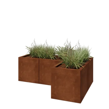 Jardinière en acier Corten - Forme en L - 120 x 80 x 40 cm - Avec plaque de fond