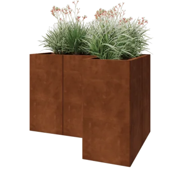 Jardinière en acier Corten - Forme en L - 120 x 80 x 80 cm - Avec plaque de fond
