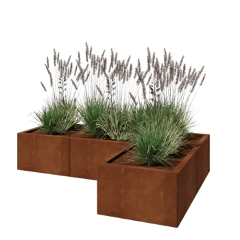 Jardinière en acier Corten - Forme en L - 150 x 100 x 30 cm - Avec plaque de fond