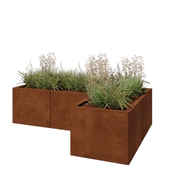 Jardinière en acier Corten - Forme en L - 150 x 100 x 40 cm - Avec plaque de fond