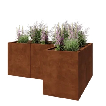 Jardinière en acier Corten - Forme en L - 150 x 100 x 60 cm - Avec plaque de fond