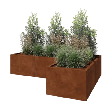 Jardinière en acier Corten - Forme en L - 180 x 120 x 40 cm - Avec plaque de fond