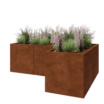 Jardinière en acier Corten - Forme en L - 180 x 120 x 60 cm - Avec plaque de fond