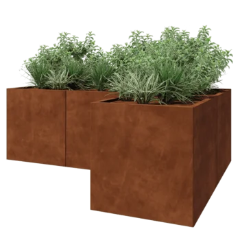 Jardinière en acier Corten - Forme en L - 210 x 140 x 70 cm - Avec plaque de fond