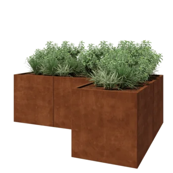 Jardinière en acier Corten - Forme en L - 240 x 160 x 80 cm - Avec plaque de fond