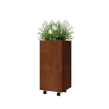 Jardinière en acier Corten - Carré - 40 x 40 x 80 cm - Avec plaque de fond - Avec roulettes