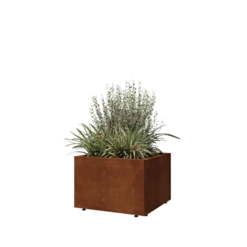 Jardinière en acier Corten - Carré - 60 x 60 x 40 cm - Avec plaque de fond - Avec pieds