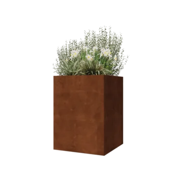 Jardinière en acier Corten - Carré - 60 x 60 x 80 cm - Avec plaque de fond