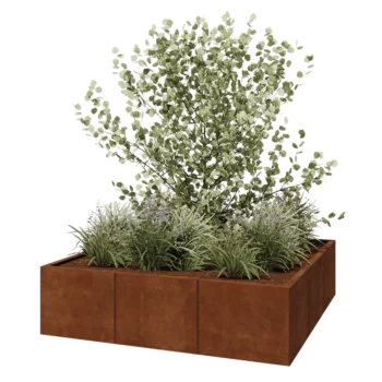 Jardinière XXL en acier Corten - Carré - 150 x 150 x 40 cm - Sanc plaque de fond