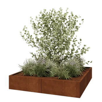 Jardinière XXL en acier Corten - Carré - 160 x 160 x 30 cm - Sanc plaque de fond