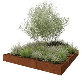 Jardinière XXL en acier Corten - Carré - 300 x 300 x 30 cm - Sanc plaque de fond