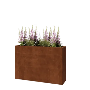 Jardinière en acier Corten - Rectangle - 120 x 30 x 80 cm - Avec plaque de fond