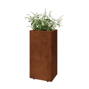 Jardinière en acier Corten - Rectangle - 40 x 30 x 80 cm - Avec plaque de fond - Avec pieds