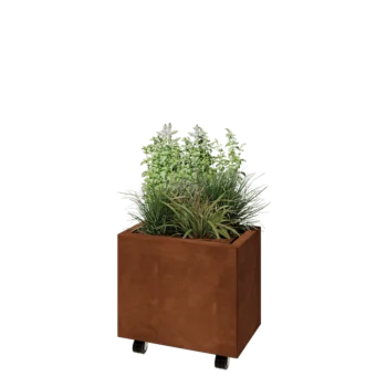 Jardinière en acier Corten - Rectangle - 50 x 30 x 40 cm - Avec plaque de fond - Avec roulettes