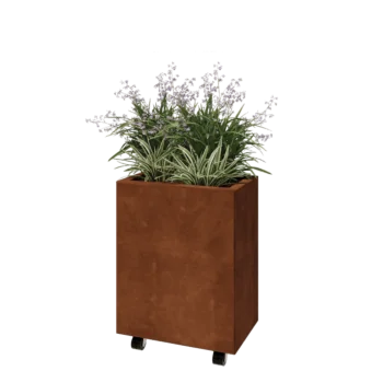 Jardinière en acier Corten - Rectangle - 50 x 30 x 60 cm - Avec plaque de fond - Avec roulettes