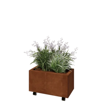 Jardinière en acier Corten - Rectangle - 60 x 30 x 30 cm - Avec plaque de fond - Avec roulettes