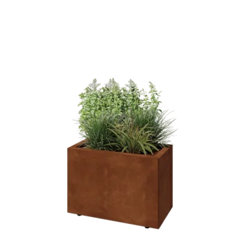 Jardinière en acier Corten - Rectangle - 60 x 30 x 40 cm - Avec plaque de fond - Avec pieds