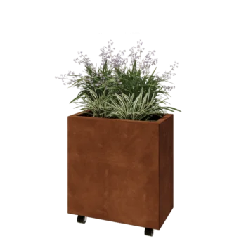 Jardinière en acier Corten - Rectangle - 60 x 30 x 60 cm - Avec plaque de fond - Avec roulettes