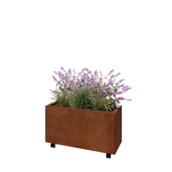 Jardinière en acier Corten - Rectangle - 80 x 30 x 40 cm - Avec plaque de fond - Avec roulettes