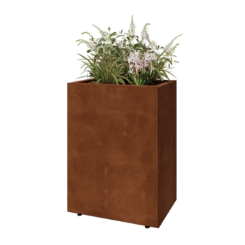 Jardinière en acier Corten - Rectangle - 60 x 40 x 80 cm - Avec plaque de fond - Avec pieds