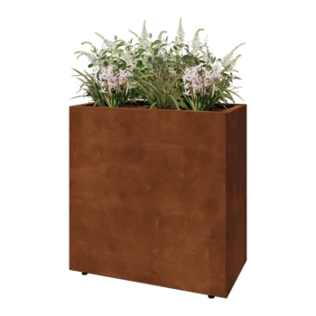 Jardinière en acier Corten - Rectangle - 80 x 40 x 80 cm - Avec plaque de fond - Avec pieds
