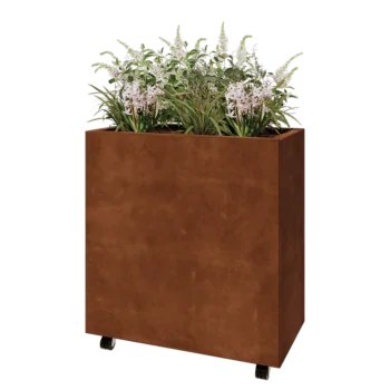 Jardinière en acier Corten - Rectangle - 80 x 40 x 80 cm - Avec plaque de fond - Avec roulettes