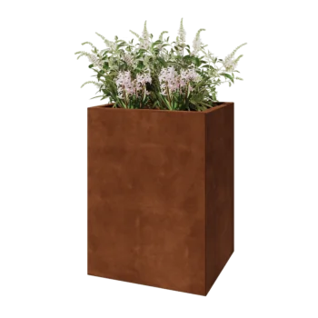 Jardinière en acier Corten - Rectangle - 60 x 50 x 80 cm - Avec plaque de fond