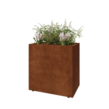 Jardinière en acier Corten - Rectangle - 80 x 50 x 80 cm - Avec plaque de fond - Avec pieds