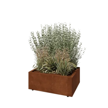 Jardinière en acier Corten - Rectangle - 80 x 60 x 30 cm - Avec plaque de fond - Avec pieds