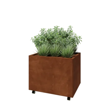 Jardinière en acier Corten - Rectangle - 80 x 60 x 60 cm - Avec plaque de fond - Avec roulettes