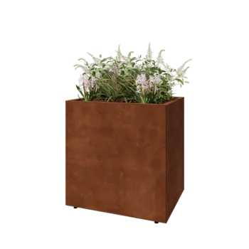Jardinière en acier Corten - Rectangle - 80 x 60 x 80 cm - Avec plaque de fond - Avec pieds