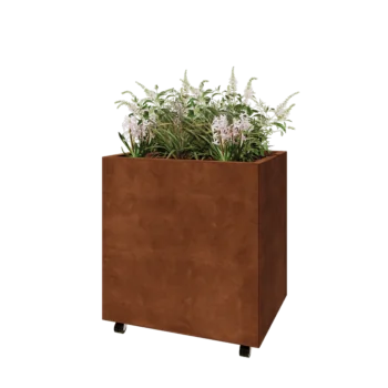 Jardinière en acier Corten - Rectangle - 80 x 60 x 80 cm - Avec plaque de fond - Avec roulettes