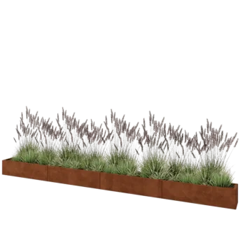 Jardinière XXL en acier Corten - Rectangle - 480 x 30 x 30 cm - Avec plaque de fond