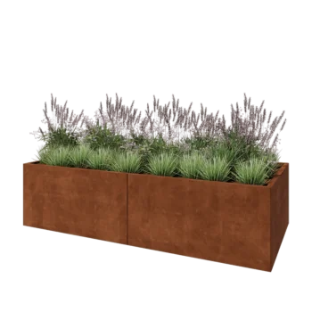 Jardinière XXL en acier Corten - Rectangle - 240 x 100 x 60 cm - Sanc plaque de fond