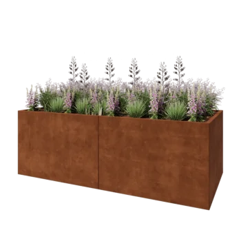 Jardinière XXL en acier Corten - Rectangle - 240 x 100 x 80 cm - Avec plaque de fond