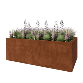 Jardinière XXL en acier Corten - Rectangle - 240 x 120 x 80 cm - Sanc plaque de fond