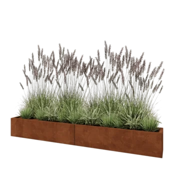 Jardinière XXL en acier Corten - Rectangle - 240 x 30 x 30 cm - Avec plaque de fond