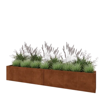 Jardinière XXL en acier Corten - Rectangle - 240 x 30 x 40 cm - Avec plaque de fond