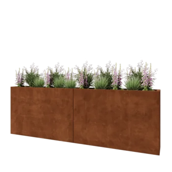 Jardinière XXL en acier Corten - Rectangle - 240 x 30 x 80 cm - Avec plaque de fond
