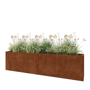 Jardinière XXL en acier Corten - Rectangle - 240 x 40 x 60 cm - Sanc plaque de fond